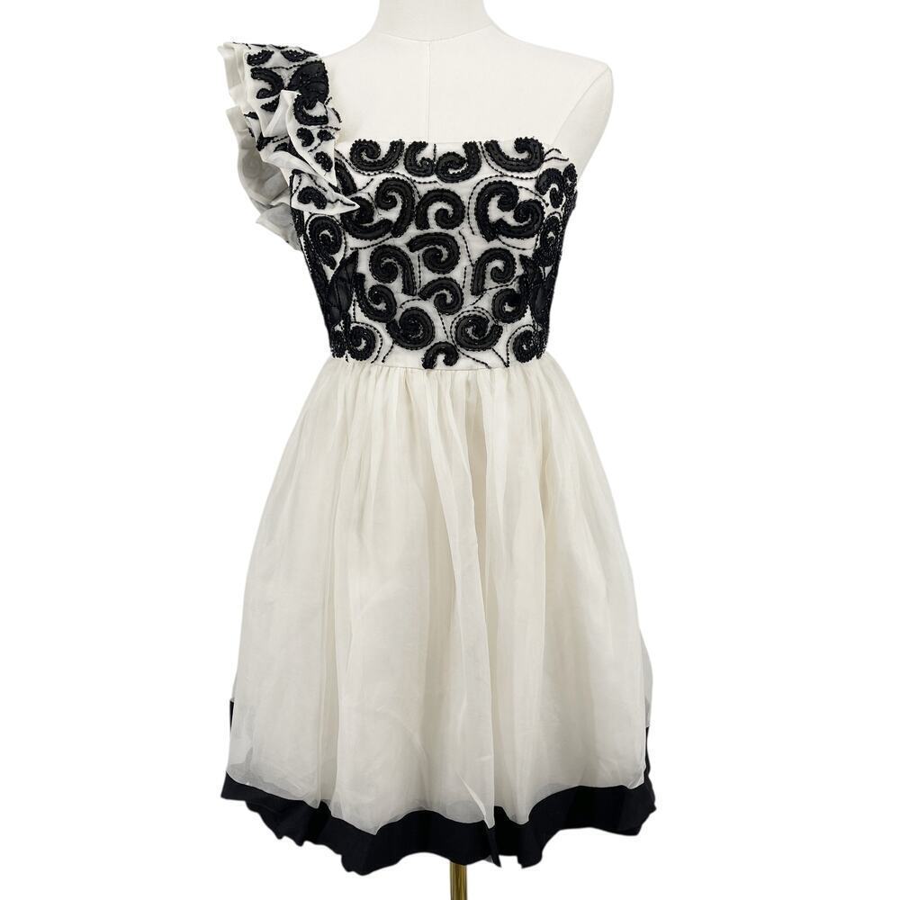 Alice + Olivia One Shoulder Mini Cocktail Dress Size 4 Beaded Embellished